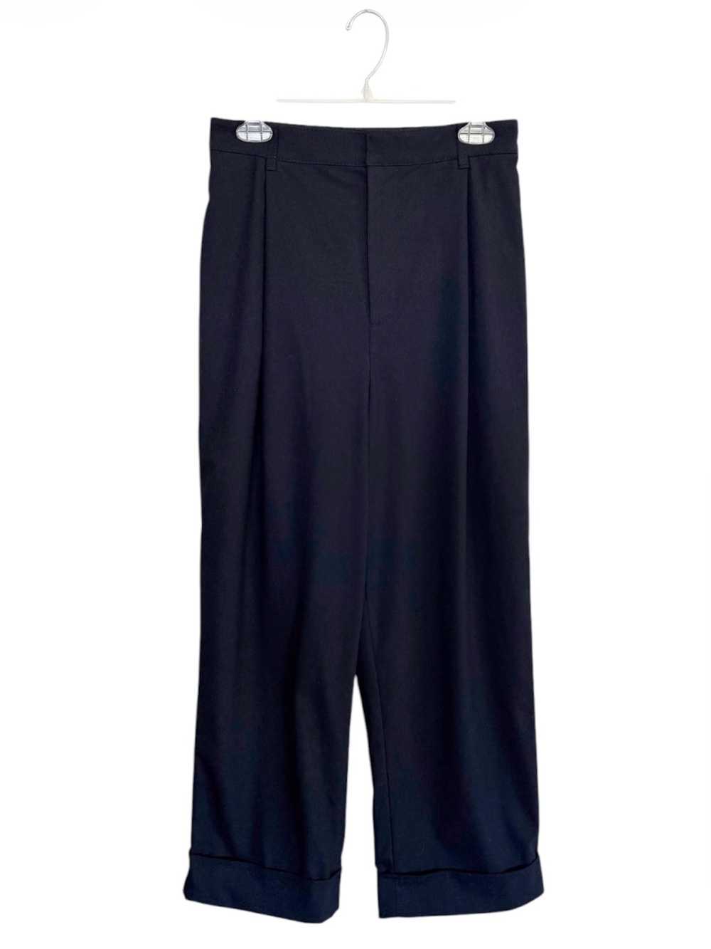 Zara Pleated Cuffed Black Hi Rise Trousers Size Small